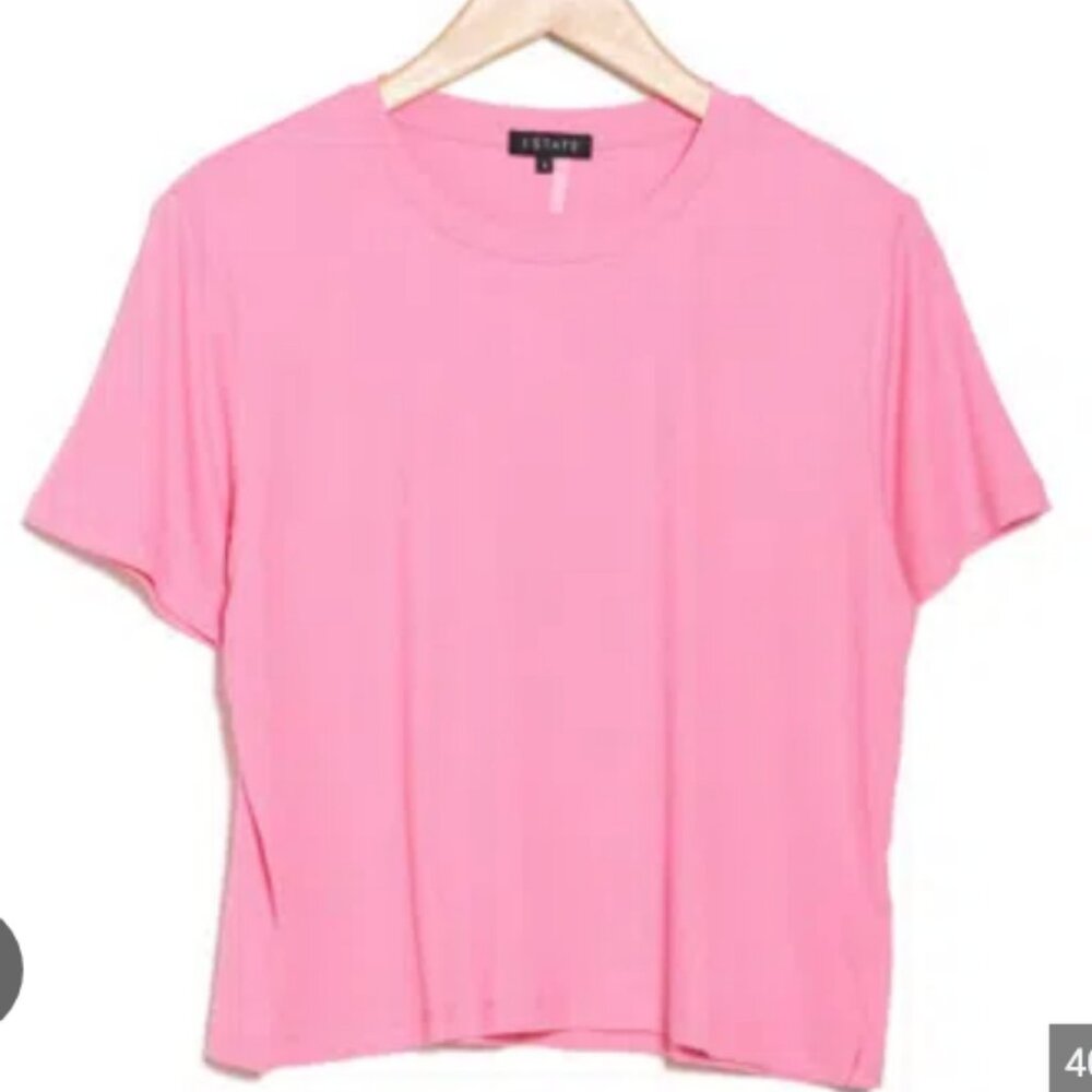 1.STATE Rib Jersey Boxy Pink Ribbed Short Sleeve Tee Cropped Size Small